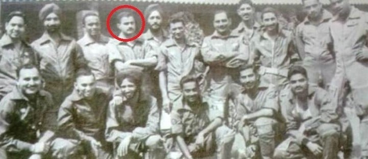 A photo of O. P. Taneja with the pilots under his command in the 1st Squadron at Adampur
