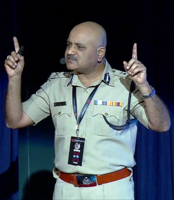 A photo of Praveen Sood taken while he was giving a motivational speech at TEDx