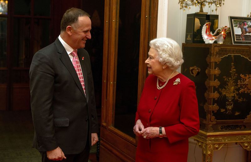A photo of Queen Elizabeth II with John Key in the UK