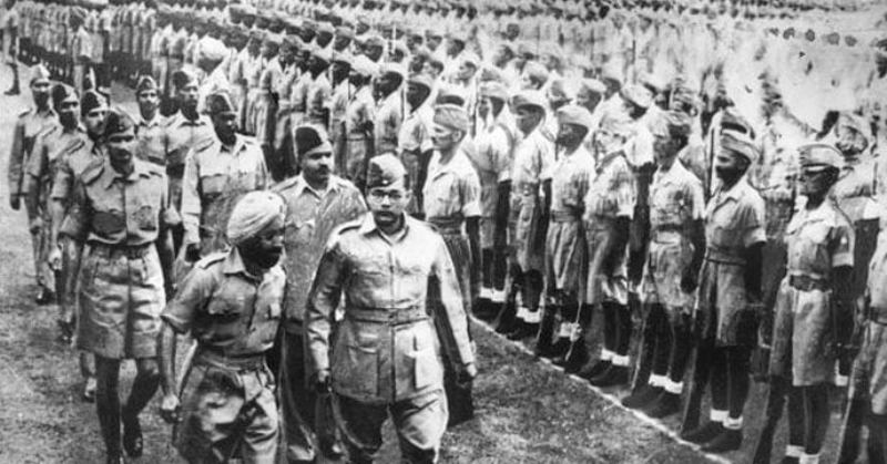 A photo of Subhas Chandra Bose taken while he was inspecting the soldiers of the INA