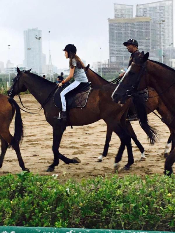 A photo of Tina Datta taken when she was learning horse riding