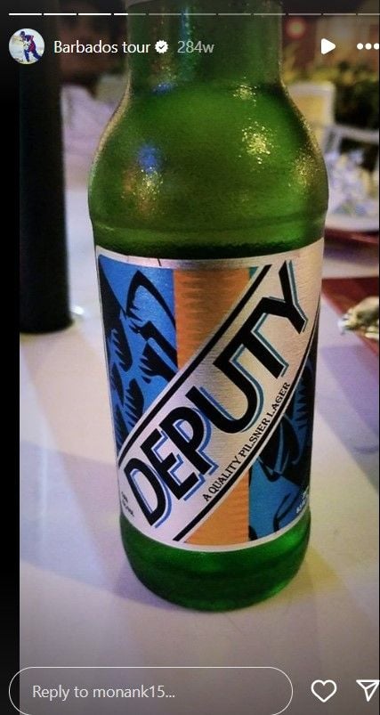 A photo of a beer bottle posted in Instagram highlights by Monank Patel