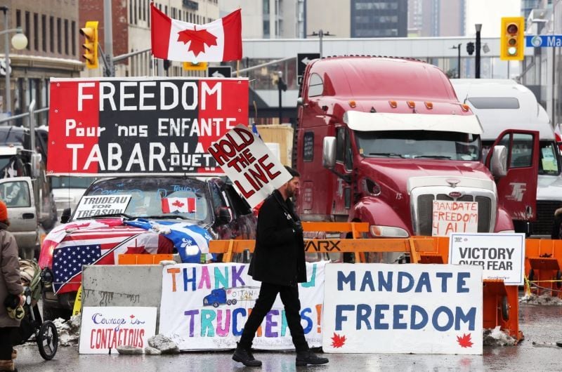 A photo of the protests undertaken by Canadian truckers
