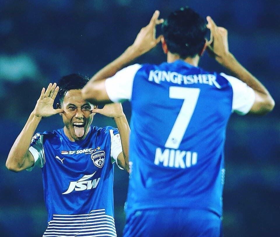 A photograph of Udanta Singh celebrating with his teammate