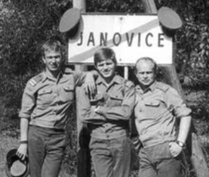 A photo of Robert Fico (in the middle) taken while he was serving in the Czechoslovak Army