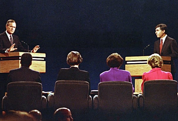 A picture from the second Bush-Dukakis presidential debate