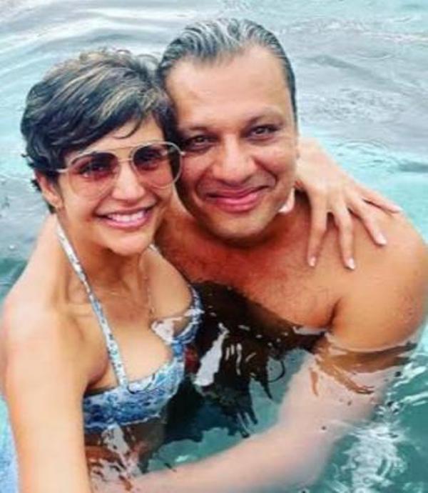 A picture of Mandira Bedi with Aditya Motwane from their 2023 Maldives vacation