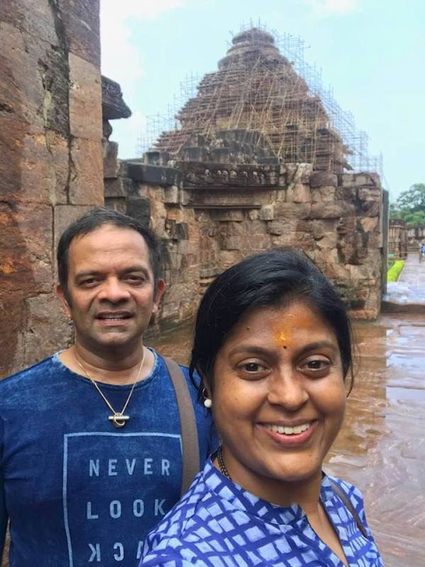 A picture of Aparna Vastarey and Nagaraj Ramaswamy Vastarey from their trip to the Jagannath Temple in Puri, Odisha
