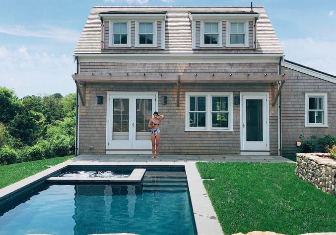 A picture of Brooke swimming in her backyard