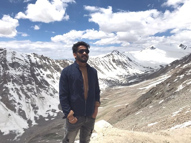 A picture of Ganapathi S. Poduval from his trip to Khardung La, Ladakh