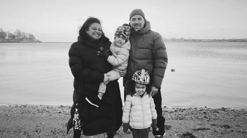 Gijs van der Most with his wife, Michelle Buteau, and children