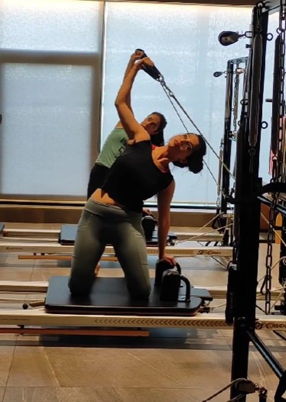 A picture of Kinjal Rajpriya while doing Pilates