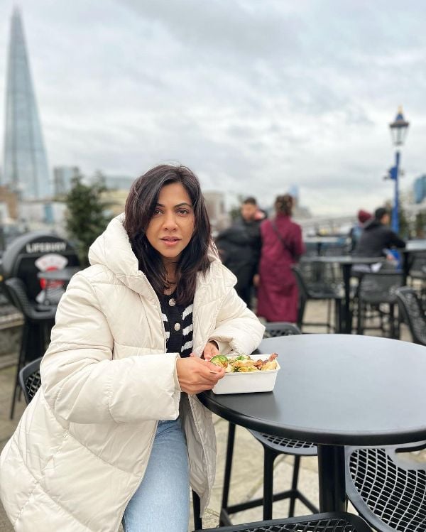 A picture of Madonna Sebastian from her trip to London