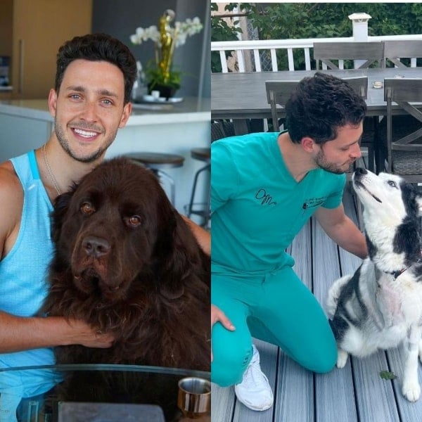 A picture of Mike with his Husky and Newfoundland