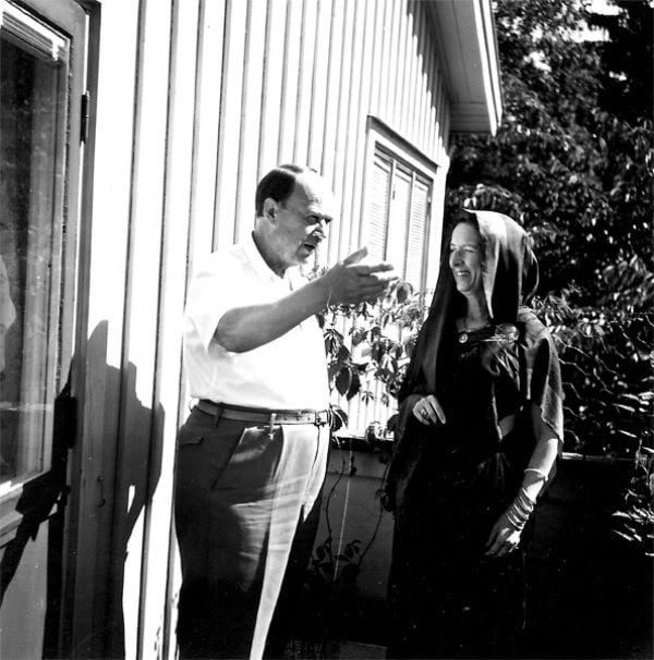 A picture of Savitri Devi and Einar Åberg in Norrviken, Sweden, from July 1961