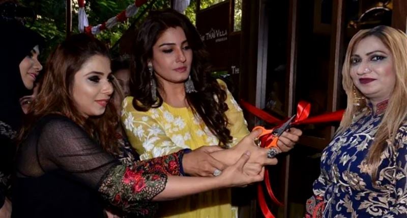 A picture of Shura Khan (left) with Raveena Tandon (middle), and her mother Mehjabeen Zahid Khan during the launch of The Thai Villa Spa in 2018