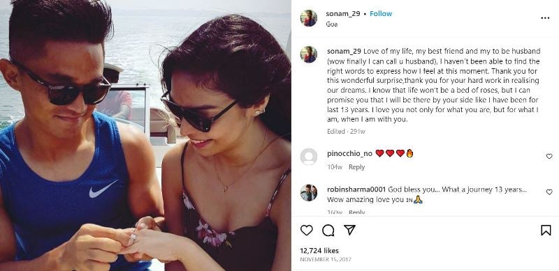 A picture of Sonam Bhattacharya and Sunil Chhetri when they made their relationship official