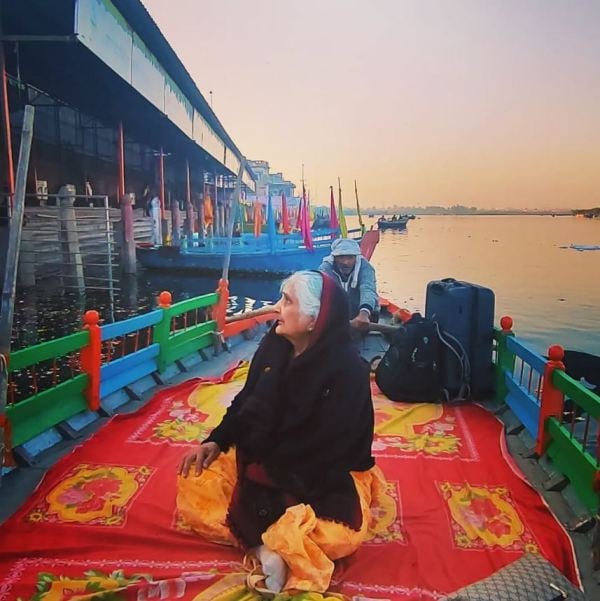 A picture of Urmila Jamnadas Asher from her visit to Vishram Ghat in Mathura, Uttar Pradesh