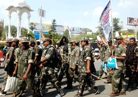 A picture of the Special Auxiliary Police (SAP) rally in Bihar