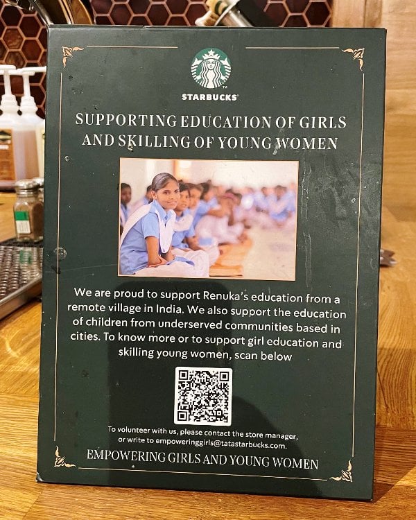 A placard of Starbucks at Indira Gandhi Airport, New Delhi