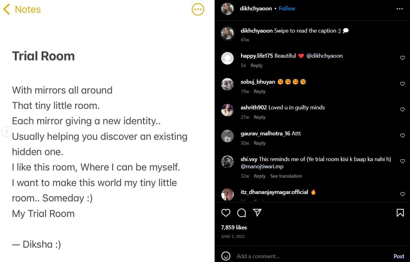 A poem shared by Diksha Juneja on Instagram