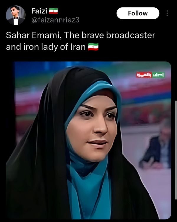 A post on X referring to Sahar Emami as 