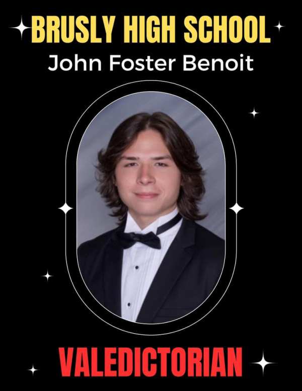 A poster featuring John Foster as a Brusly High School graduate