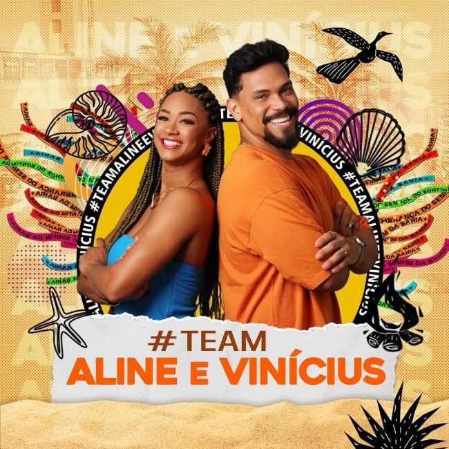 A poster of Aline Patriarca with Vinícius Nascimento from the reality TV show Big Brother Brasil (2025)