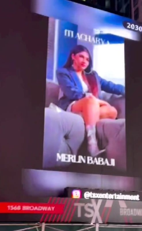 A screengrab of the New York Times Square featuring the song Iti Acharya appeared in
