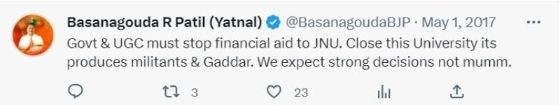 A screenshot of Basangouda Patil Yatnal