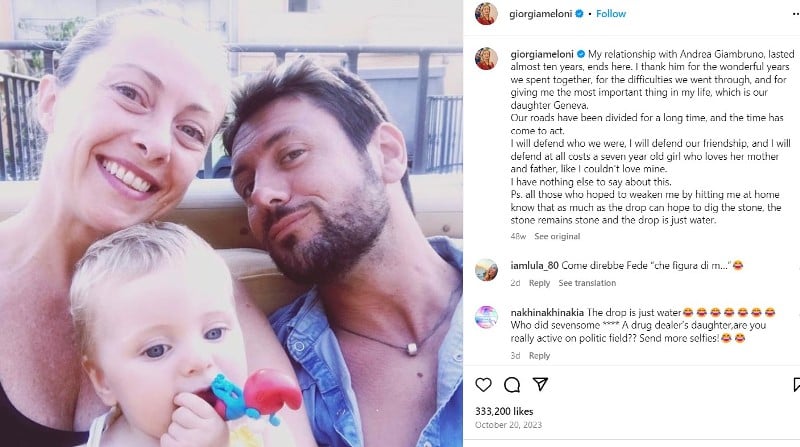 A screenshot of Giorgia Meloni