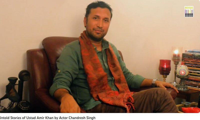 A snip featuring Chandresh Singh from the YouTube video ‘Untold Stories of Ustad Amir Khan by Actor Chandresh Singh