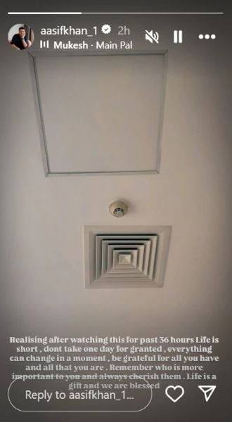 A snip of the Instagram story uploaded by Aasif when he was in the hospital