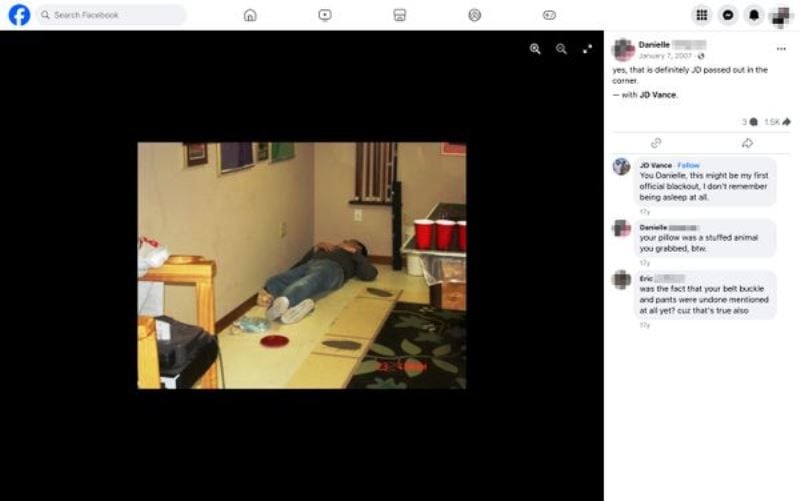 A snip of a Facebook post uploaded by a friend of Vance