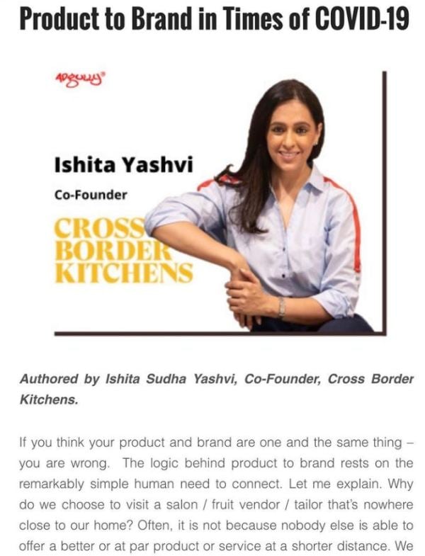 A snip of an article authored by Ishita Yashvi in AdGully