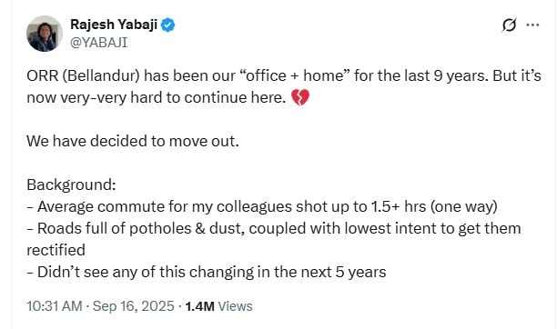 A snip of the Twitter post by Rajesh Yabaji