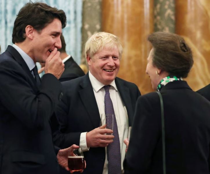 A snip of the video in which Justin Trudeau can be seen laughing reportedly at President Trump