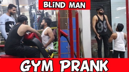 A still from the video Blind Man Gym Prank