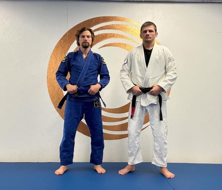 A still of Darren Mann during his Brazilian jiu-jitsu training