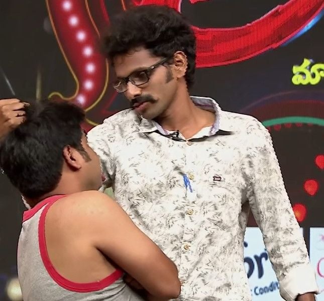 A still of Sadda M Hussain from the Telugu comedy reality TV show Adhirindi