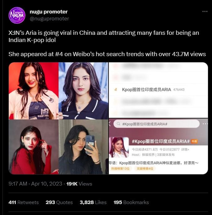 A tweet showing Aria going viral in China and Japan