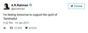 A. R. Rahman Tweet For Jallikattu