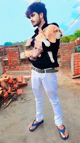 Aashish Yadav with his pet dog
