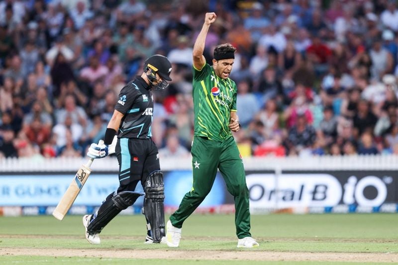 Abbas Afridi celebrating during a match after taking a wicket against New Zealand