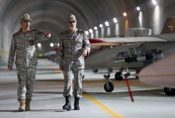 Abdolrahim Mousavi with Mohammad Bagheri (left) while inspecting Iran
