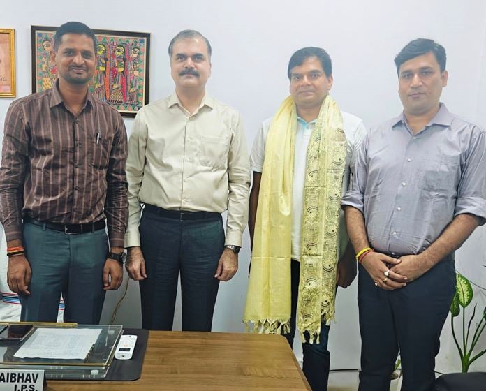 Abhay Kumar Singh (second from right) during a visit to Bihar