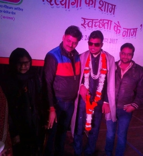 Abhay Sharma being honoured by the Jabalpur Authorities for participating in a live comedy show