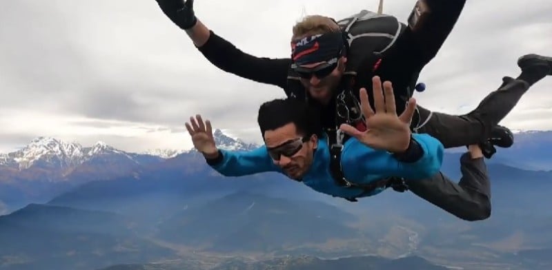 Abhijeet Khandkekar while skydiving over the Himalayas