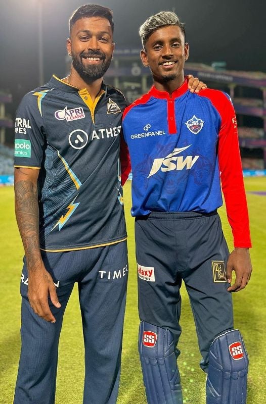 Abishek Porel with Hardik Pandya after his IPL debut