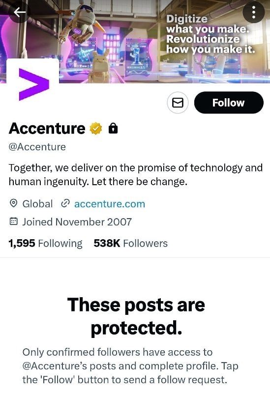 Accenture locked its official account on X 